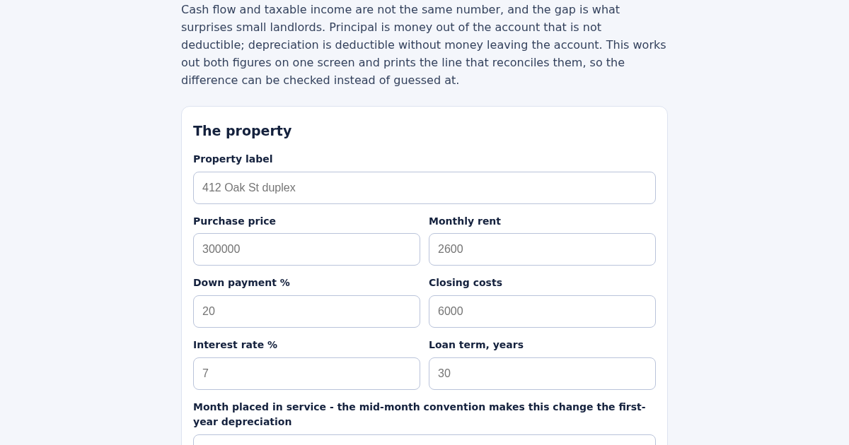 Rental Cash Flow & First-Year Tax Estimator for Small Landlords